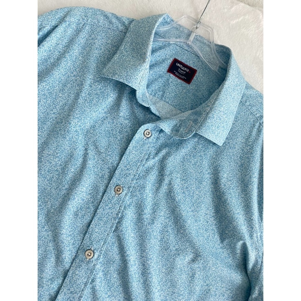 UNTUCKit Button Up Shirt Top Men Sz XL Blue Patterned Long Sleeve Performance